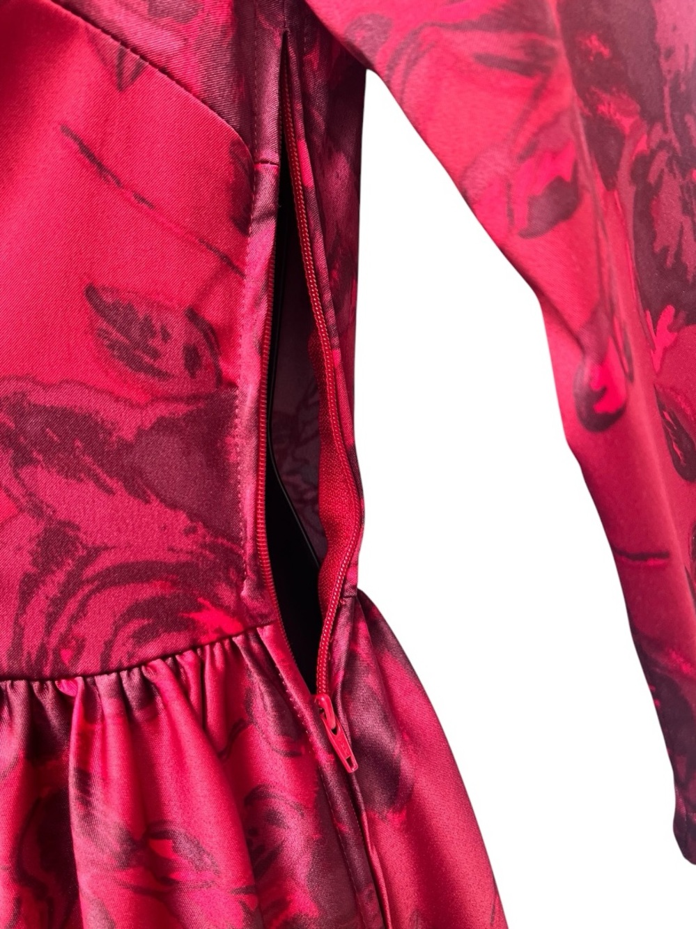 Pinup Couture Red Floral Satin Fit & Flare Midi Dress Small Made in USA - Picture 8 of 12